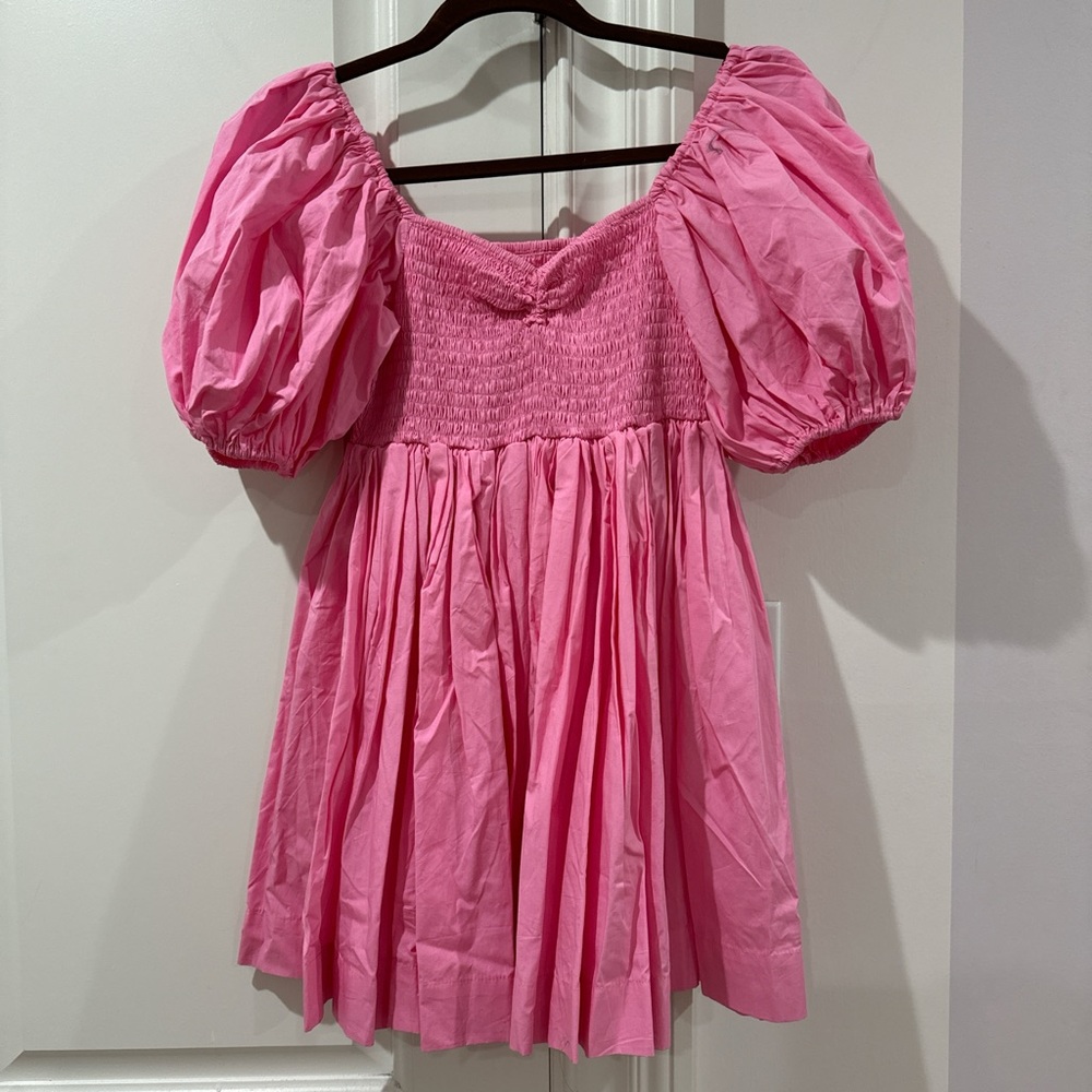 S/W/F Pink puff sleeve babydoll dress